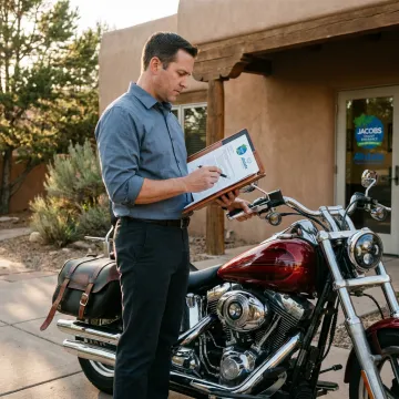 Insurance advisor reviewing custom motorcycle coverage