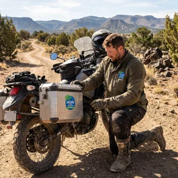 Adventure motorcycle on a scenic trail
