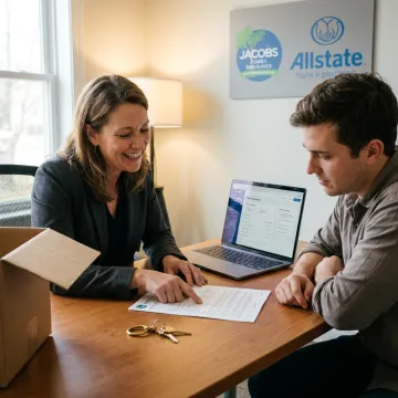 Insurance agent reviewing renters policy with tenant