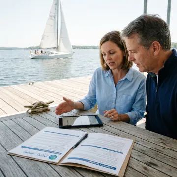 Racing yacht sailing with insurance documents