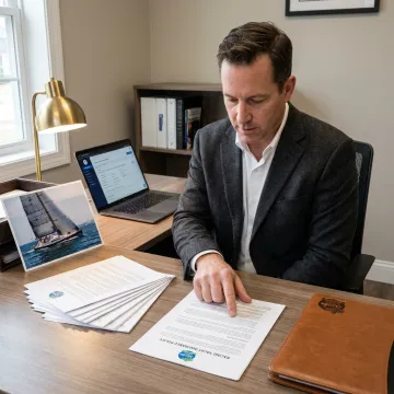 Insurance advisor reviewing racing yacht policy