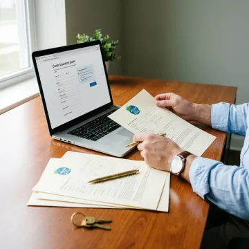 Insurance agent reviewing condo policy documents online
