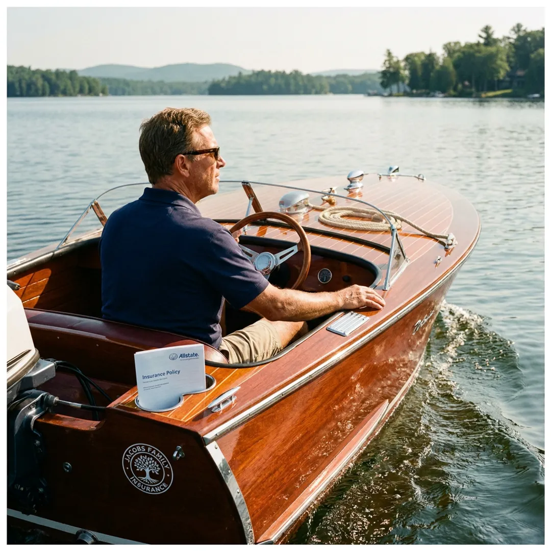Vintage boat cruising on calm water
