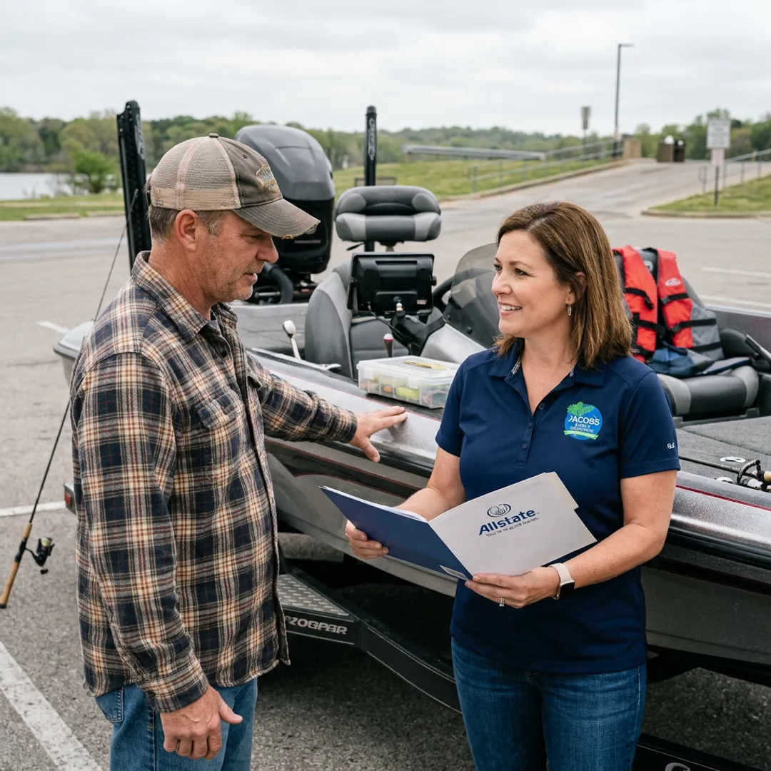 Insurance agent reviewing bass boat coverage options
