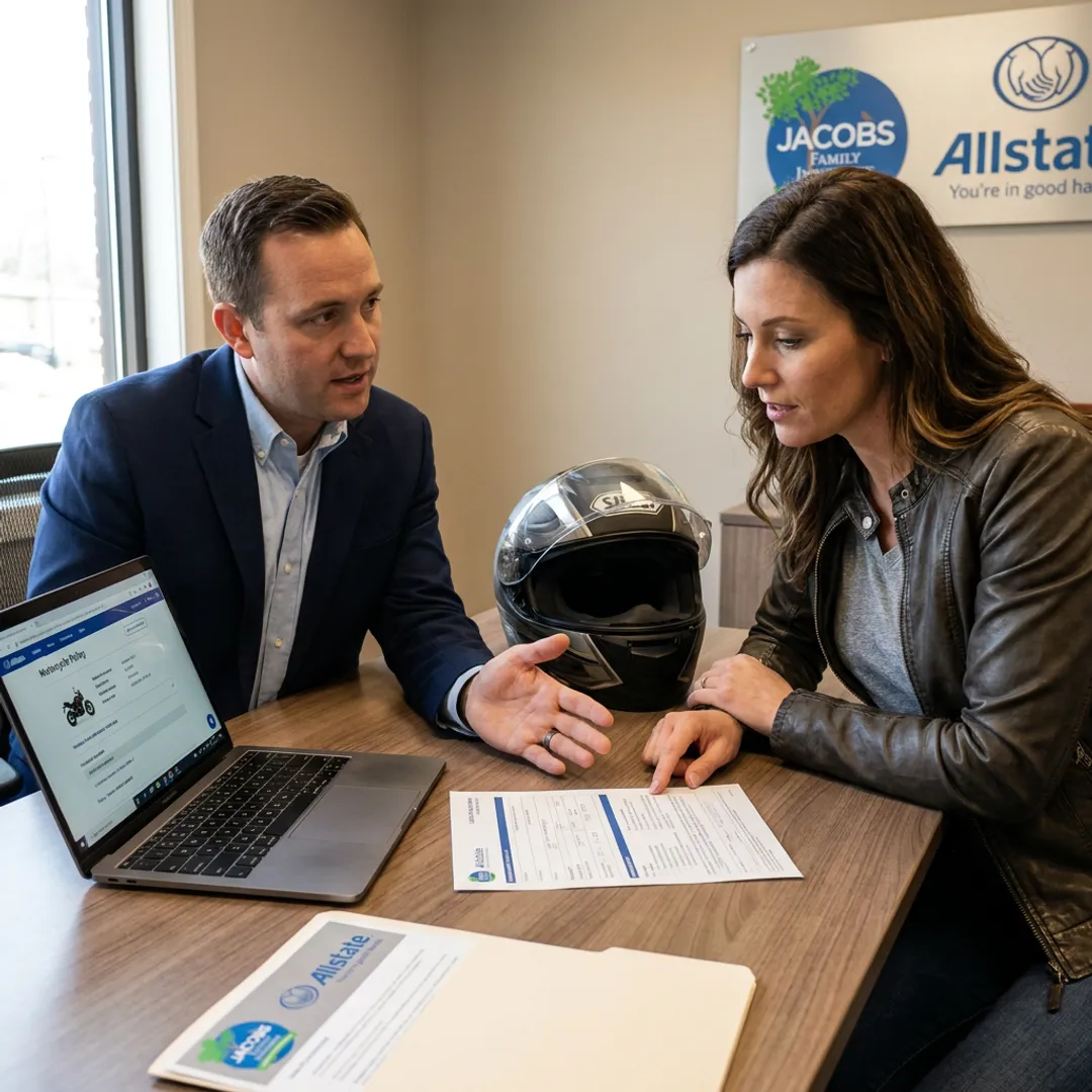 Insurance agent reviewing motorcycle coverage options