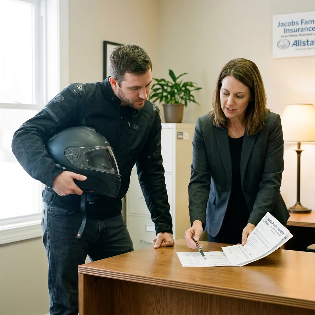 Motorcycle rider reviewing insurance quote