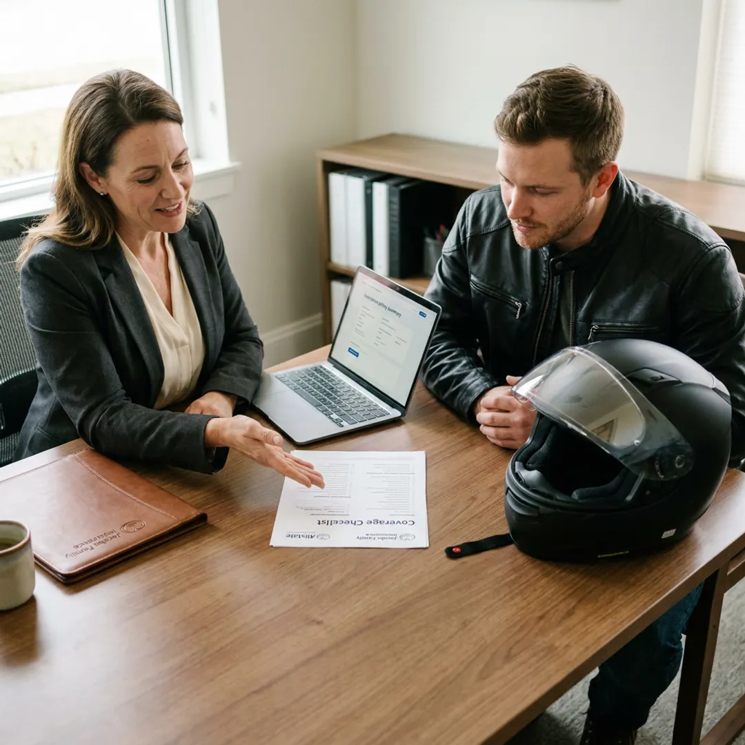 Insurance agent explaining motorcycle coverage