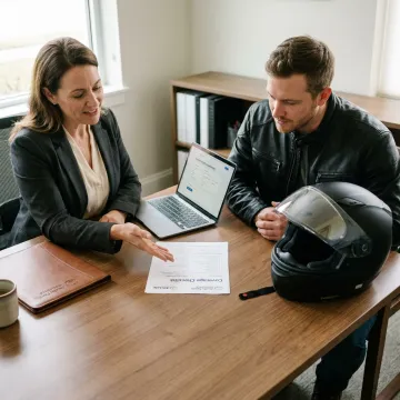 Insurance agent explaining motorcycle coverage