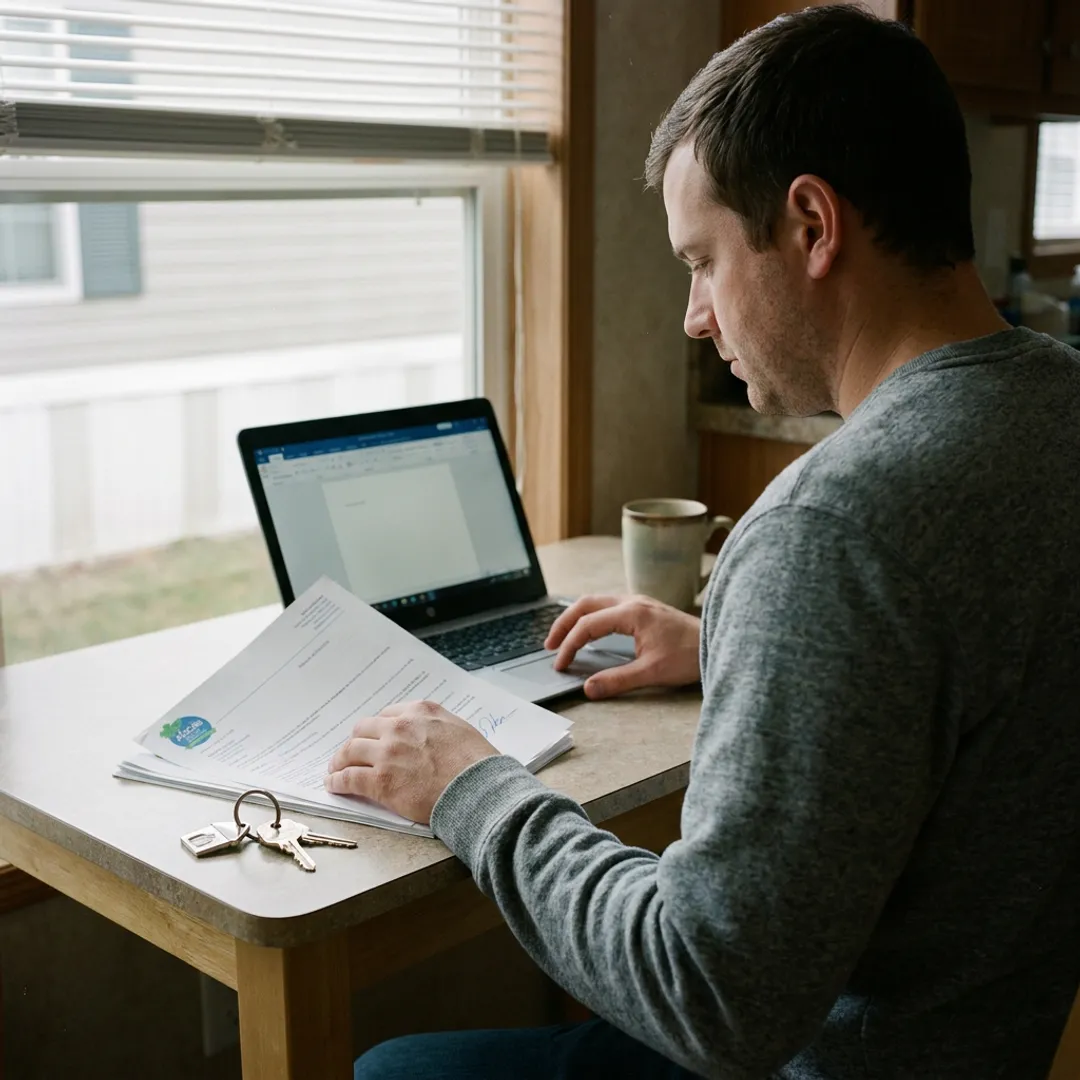 Mobile home renter reviewing insurance policy