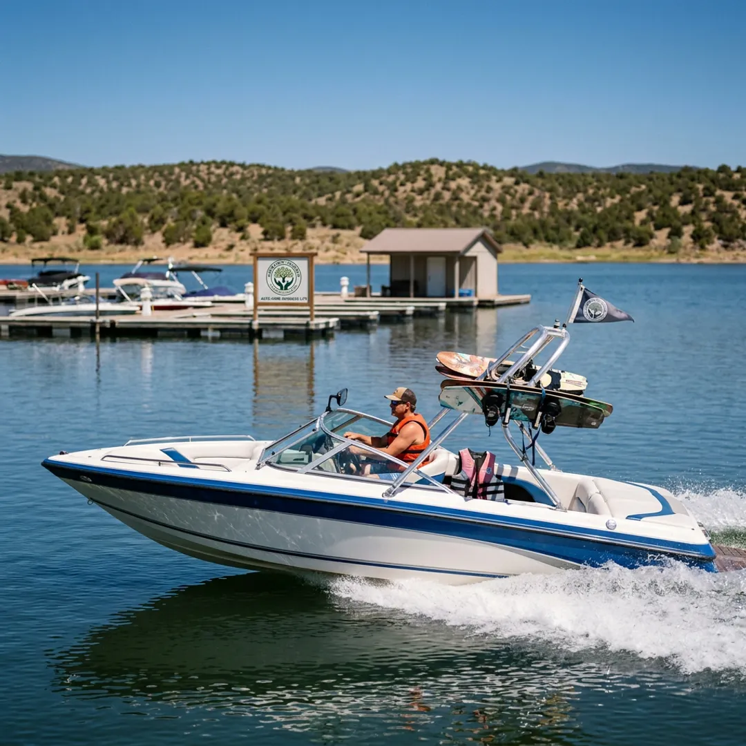 Ski and wake boat on a lake
