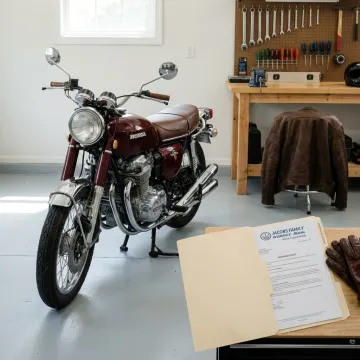 Classic vintage motorcycle ready for insurance coverage