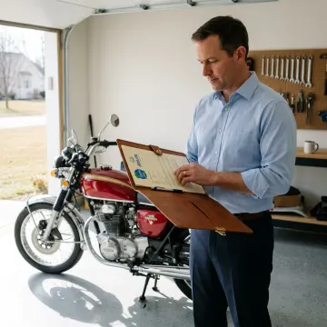 Classic motorcycle being reviewed for insurance coverage