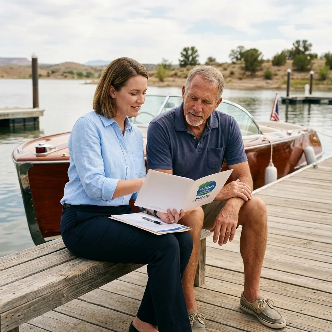 Boat owner reviewing insurance with an agent