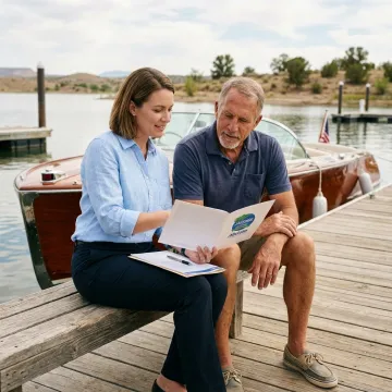 Boat owner reviewing insurance with an agent
