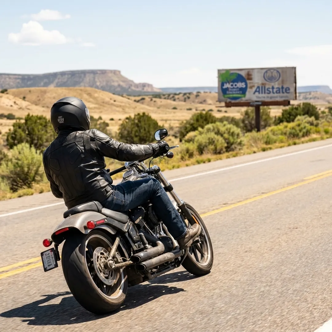 Motorcyclist riding on a New Mexico road