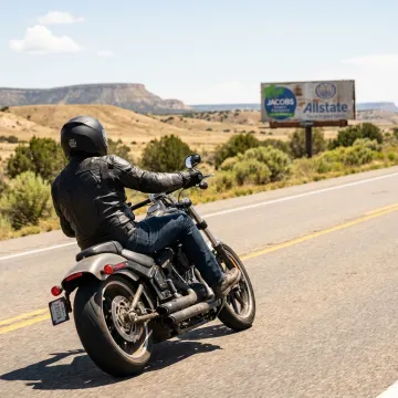 Motorcyclist riding on a New Mexico road