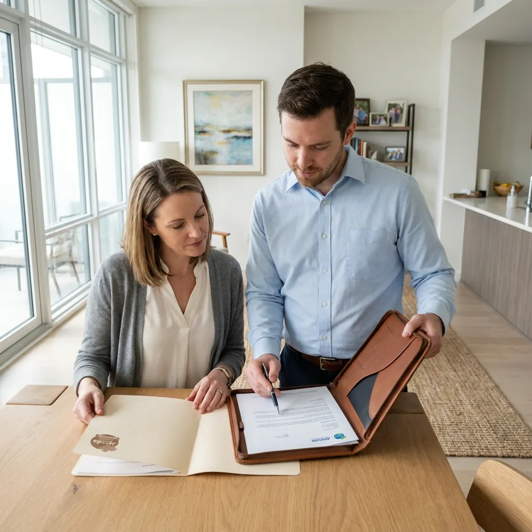 Condo owner reviewing insurance coverage at home
