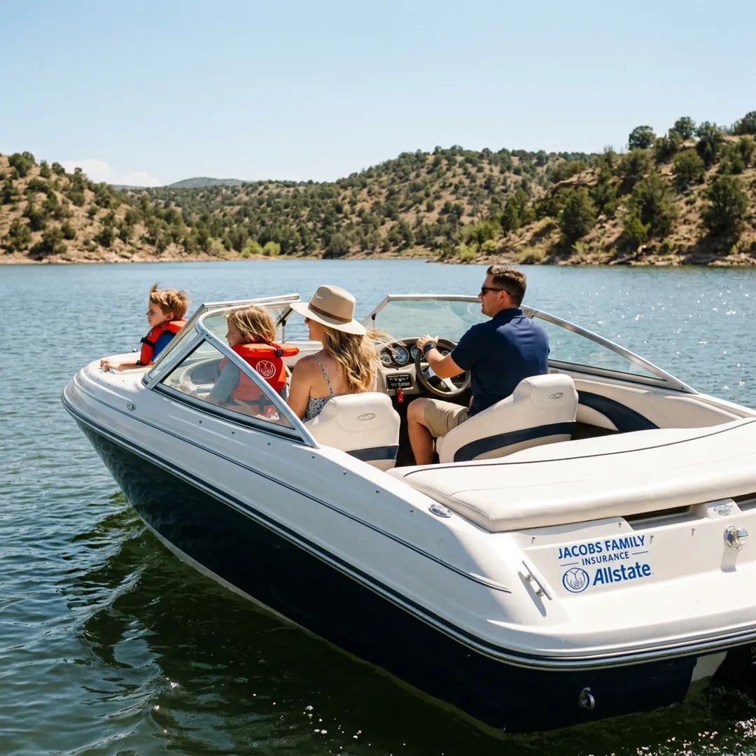 Boat cruising on a calm New Mexico lake