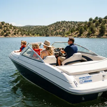 Boat cruising on a calm New Mexico lake
