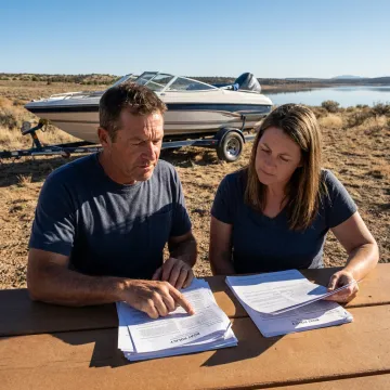 Insurance agent reviewing boat coverage with a customer