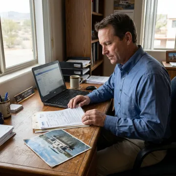 Houseboat insurance advisor reviewing coverage