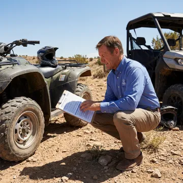 ATV parked on a rugged desert trail