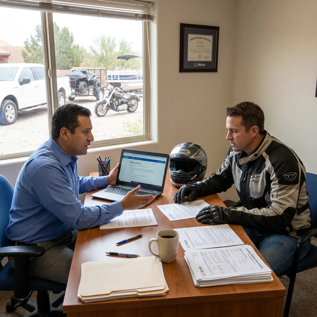 Insurance agent reviewing motorcycle quote with customer