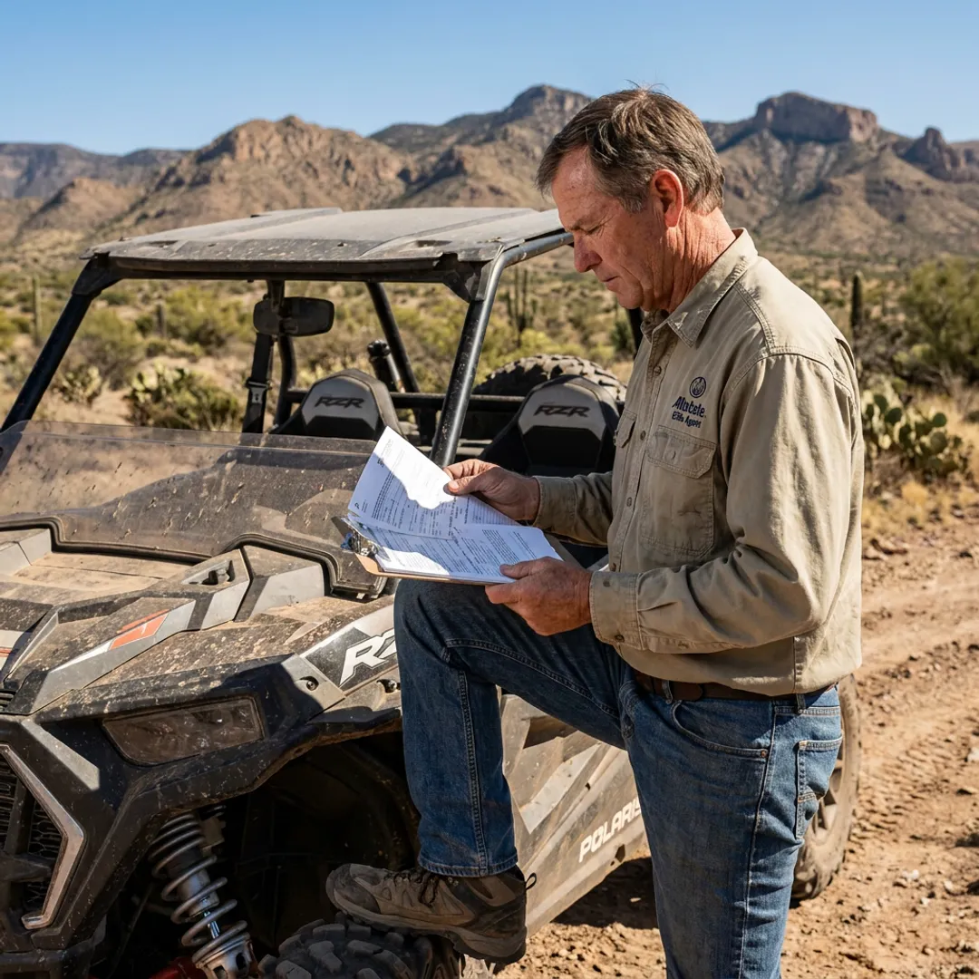 Insurance agent reviewing ATV coverage documents