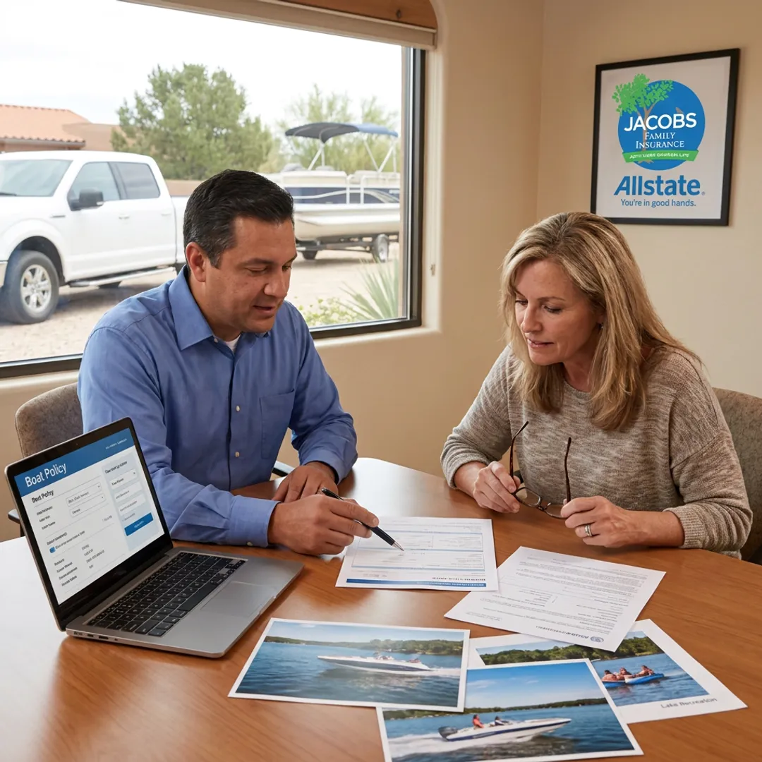 Insurance agent reviewing boat coverage options