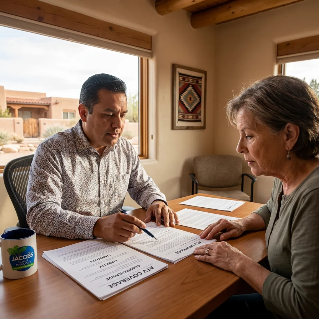 Insurance agent reviewing quad coverage with customer