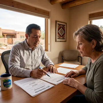 Insurance agent reviewing quad coverage with customer