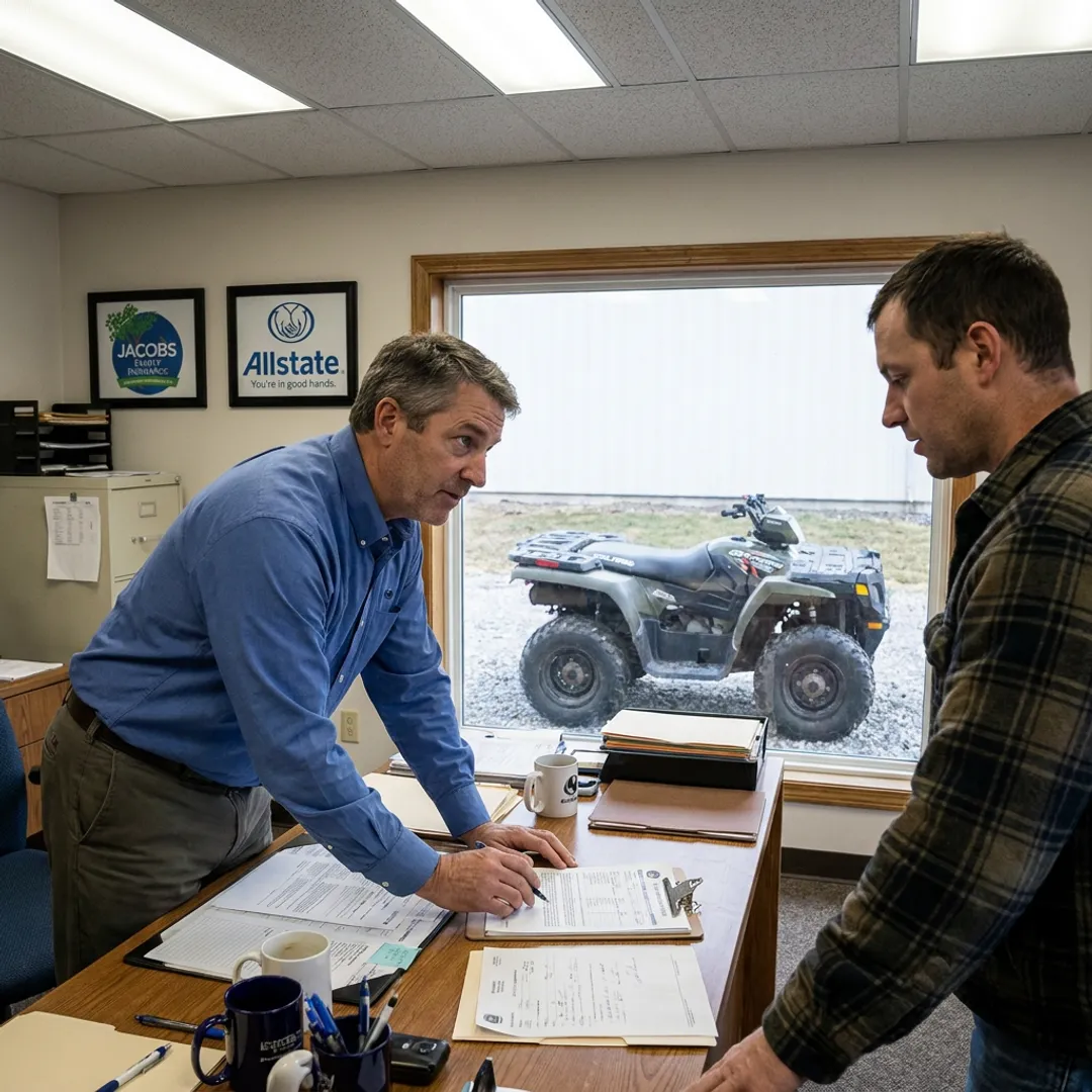 Insurance agent reviewing ATV coverage with customer