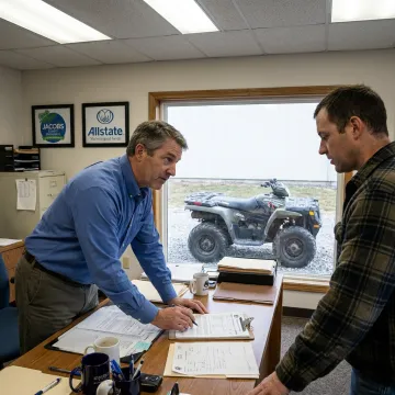 Insurance agent reviewing ATV coverage with customer