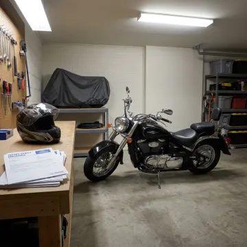 Motorcycle stored indoors with insurance protection