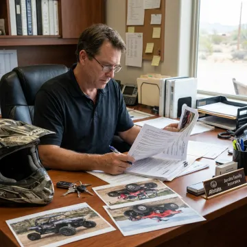 Insurance agent reviewing ATV coverage