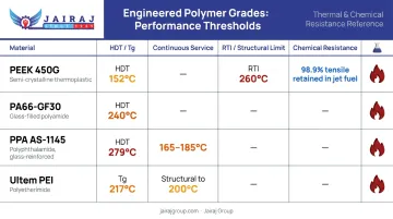 PEEK chemical and thermal resistance performance data across defence operating conditions