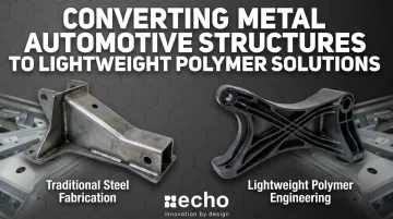Automotive plastic lightweighting component comparison showing metal versus polymer structural parts