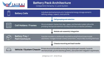 Battery pack functional hierarchy from cells to holders to tray to chassis
