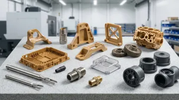 High-performance engineering polymers PEEK and PA66-GF industrial component samples