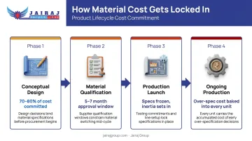 Plastic part cost lock-in timeline from design stage to production lifecycle