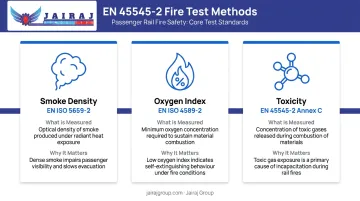Three primary EN 45545-2 fire test methods smoke density oxygen index toxicity