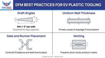 EV plastic part DFM best practices four-factor guide for injection mold tooling design