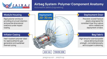 Four-component automotive airbag system polymer parts deployment sequence diagram