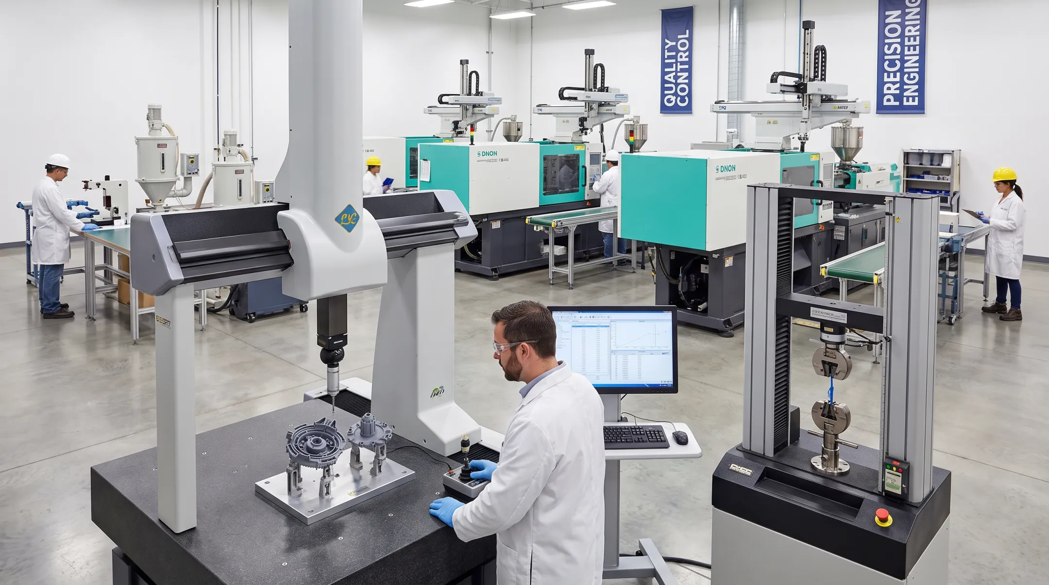Precision injection molding facility testing engineering polymer components