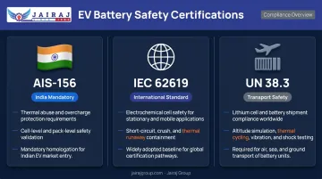 EV battery pack safety certifications AIS-156 IEC 62619 UN 38.3 compliance requirements overview