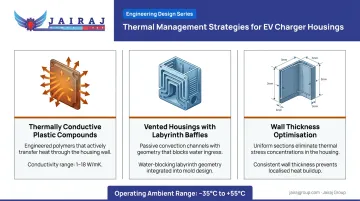 EV charger housing thermal management strategies three-method design breakdown infographic