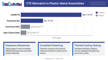 Plastic versus metal coefficient of thermal expansion comparison chart with design solutions