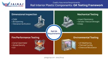 Four-category quality assurance testing framework for rail interior plastic components
