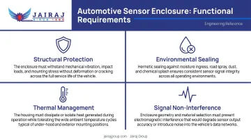 Four functional requirements of automotive sensor plastic enclosures comparison chart
