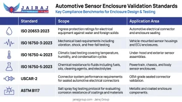 Automotive sensor enclosure validation standards ISO 20653 ISO 16750 testing framework overview